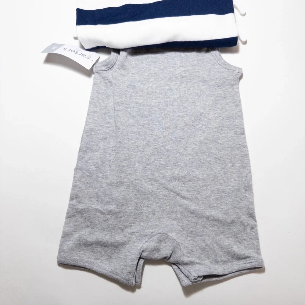 Carters 3 Month Baby Knit Rompers 2 Pack Freedom Rocks! Blue White Stripe NEW